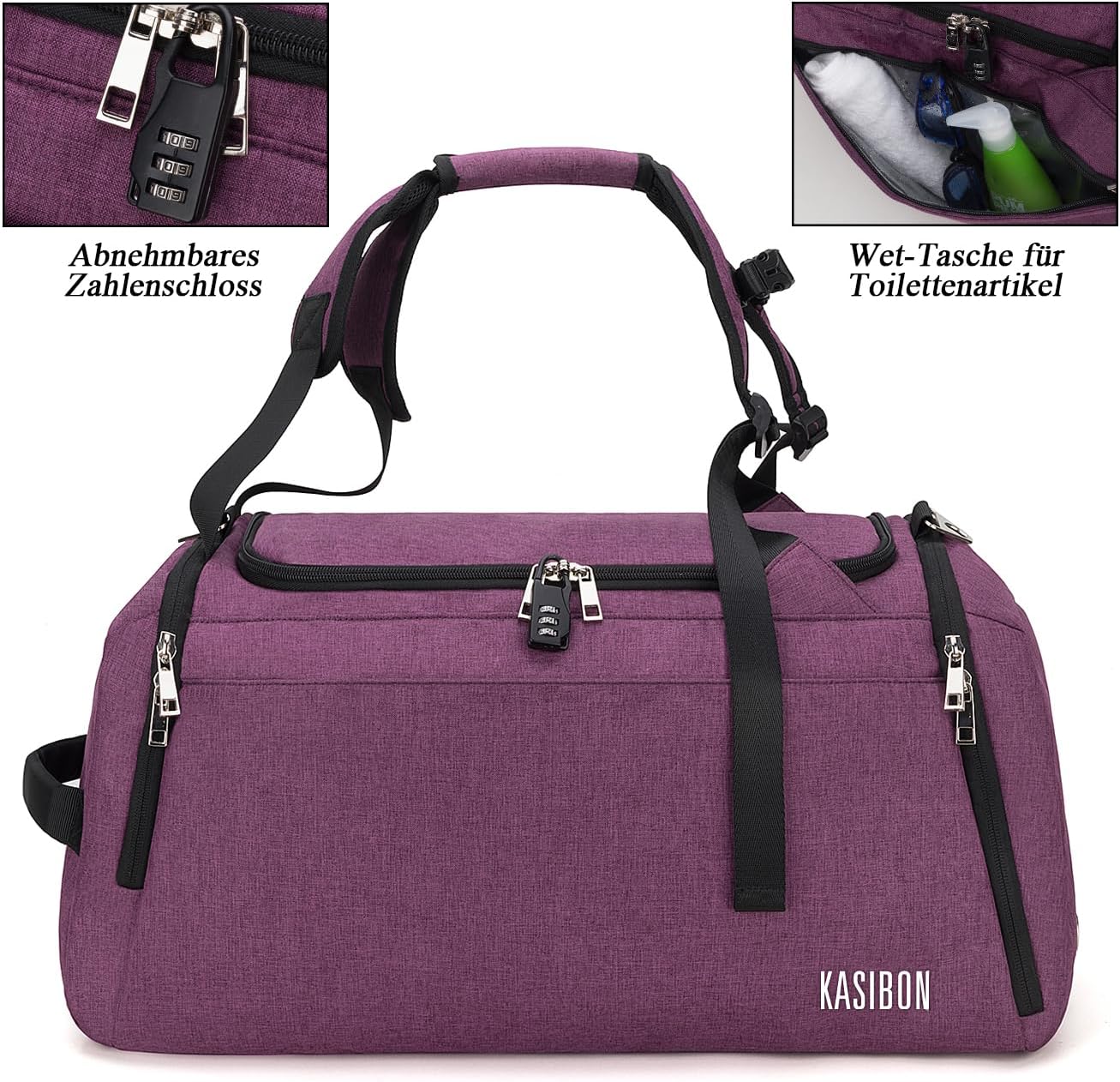 Thumbnail 6 de 42L Sports Duffle Bag with Separate Shoes Compartment, Wet Pocket & Combination Lock