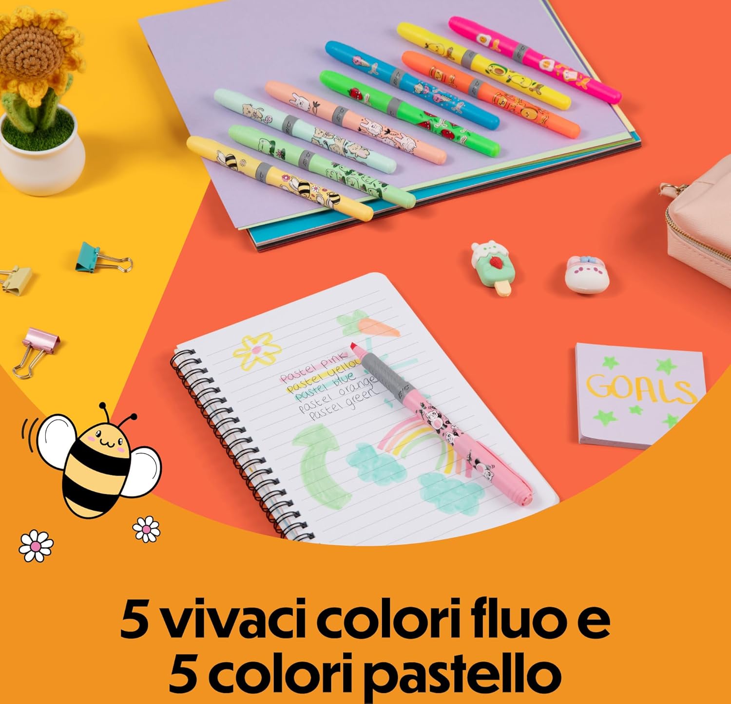 Detalle 2 de Penne Evidenziatori BIC Highlighter Grip Décor Serie Kawaii Punta a Scalpello – Confezione da 10