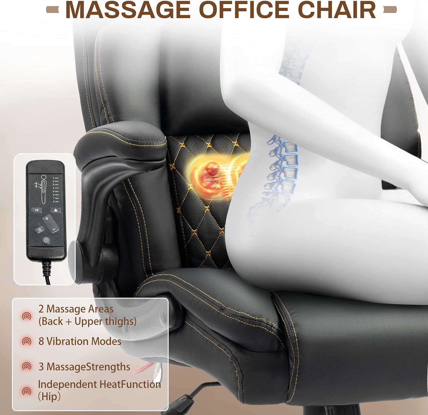 Detalle 1 de BIGGARSIT Massage office chair, 500 lb Capacity, Heat and 4-Point Vibration