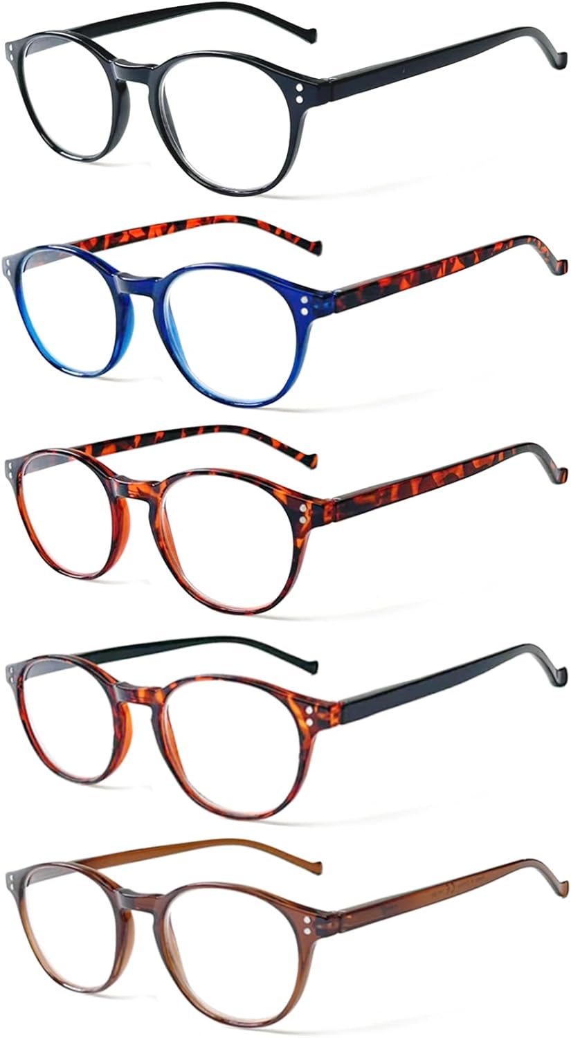 Detalle de NORPERWIS 5 Pairs Reading Glasses: Standard Fit with Spring Hinges (2.75x, 5 Colors) for Men and Women