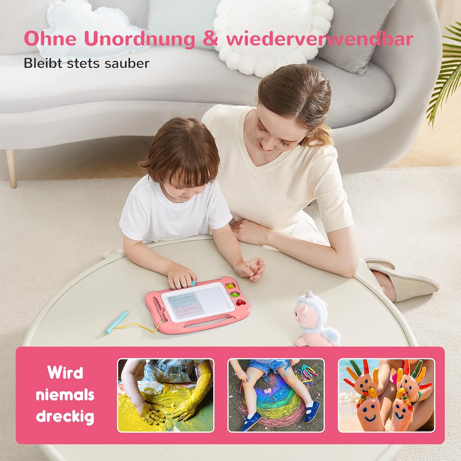 Thumbnail 4 de SGILE Magnetische Maltafel Zaubertafel für Kinder – Hellrosa, 4 Farbzonen, 3 Stempel, ABS-Kunststoff