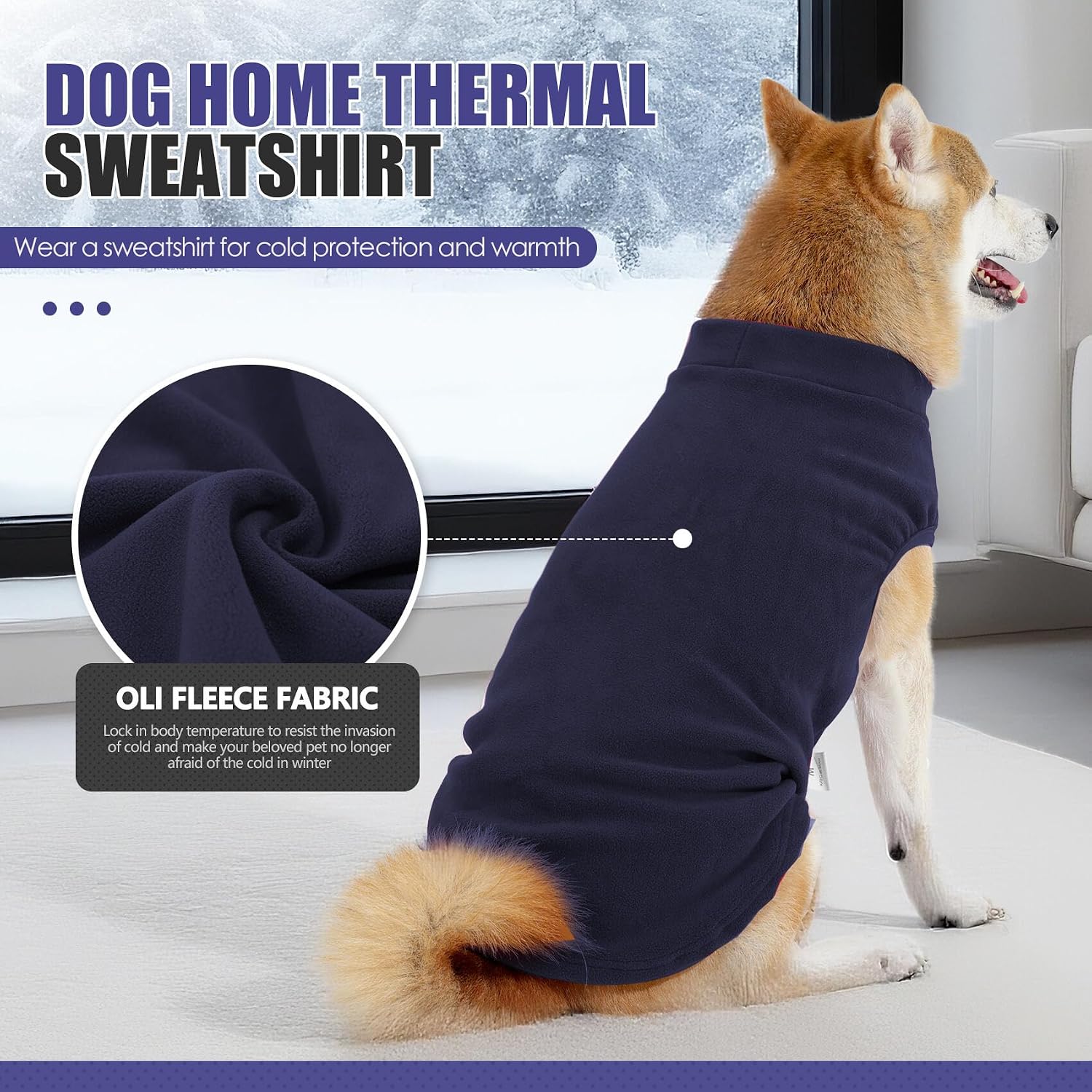 Detalle 2 de BT Bear Dog Winter Coat (Blue) – soft warm fleece jacket vest for medium to large dogs