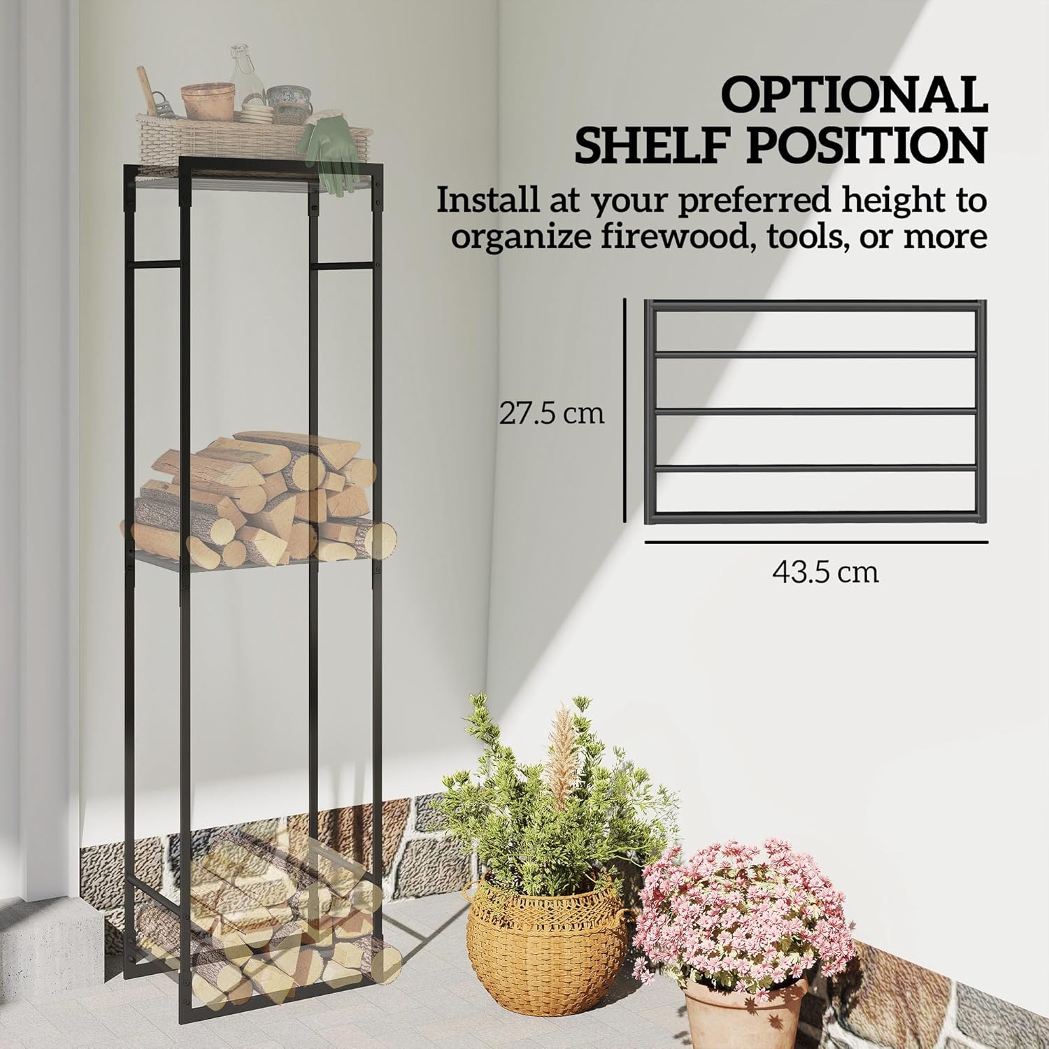 Detalle de Outsunny Metal Firewood Log Holder 45x31x170 cm