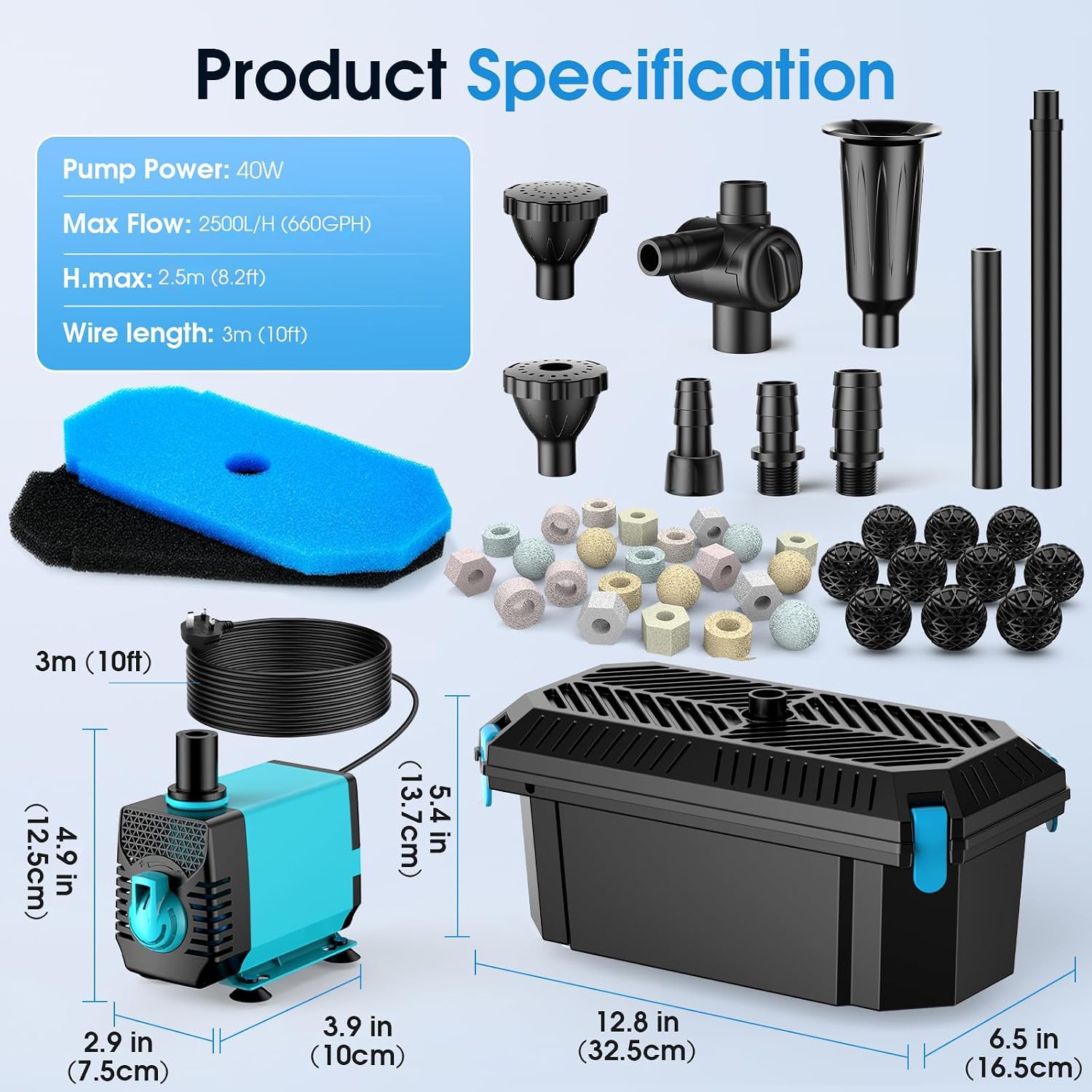 Thumbnail 5 de POPOSOAP Pond Filter with Pump Fountain Kit (2500 L/H, 40W) for Outdoor Ponds