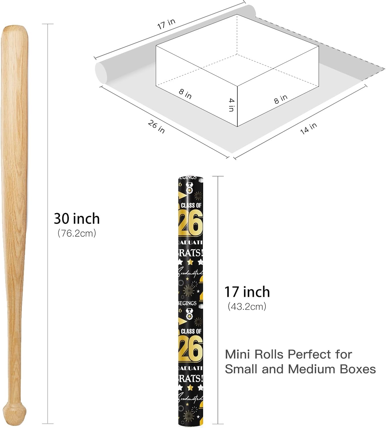 Detalle de RUSPEPA Graduation Wrapping Paper Roll, Mini Roll – Class of 2026 in Black & Gold