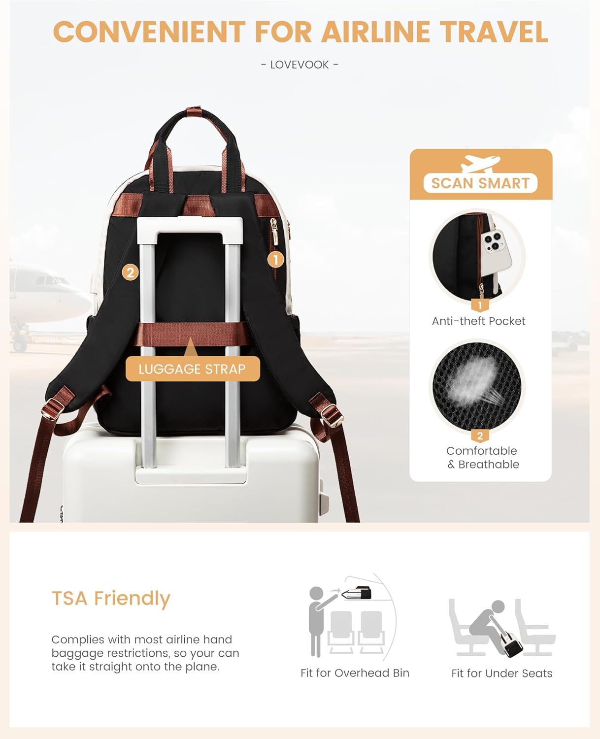 Thumbnail 6 de LOVEVOOK Rucksack Damen mit Laptopfach für 15,6 Zoll (44 x 32 x 18 cm, wasserdicht, USB) – ideal für Schule, Büro & Reise