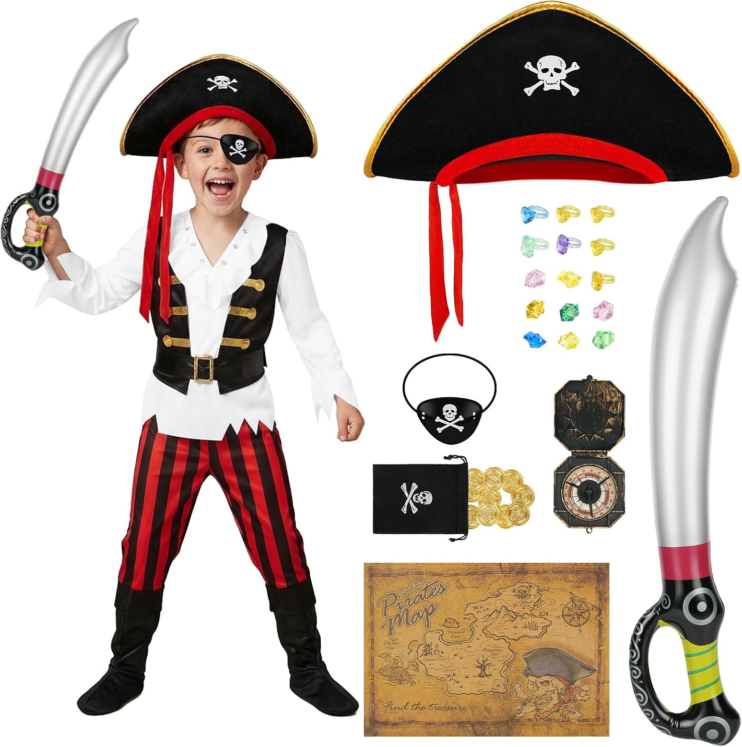 Detalle de Beugo piratenkostuum voor kinderen, set van 33 met accessoires
