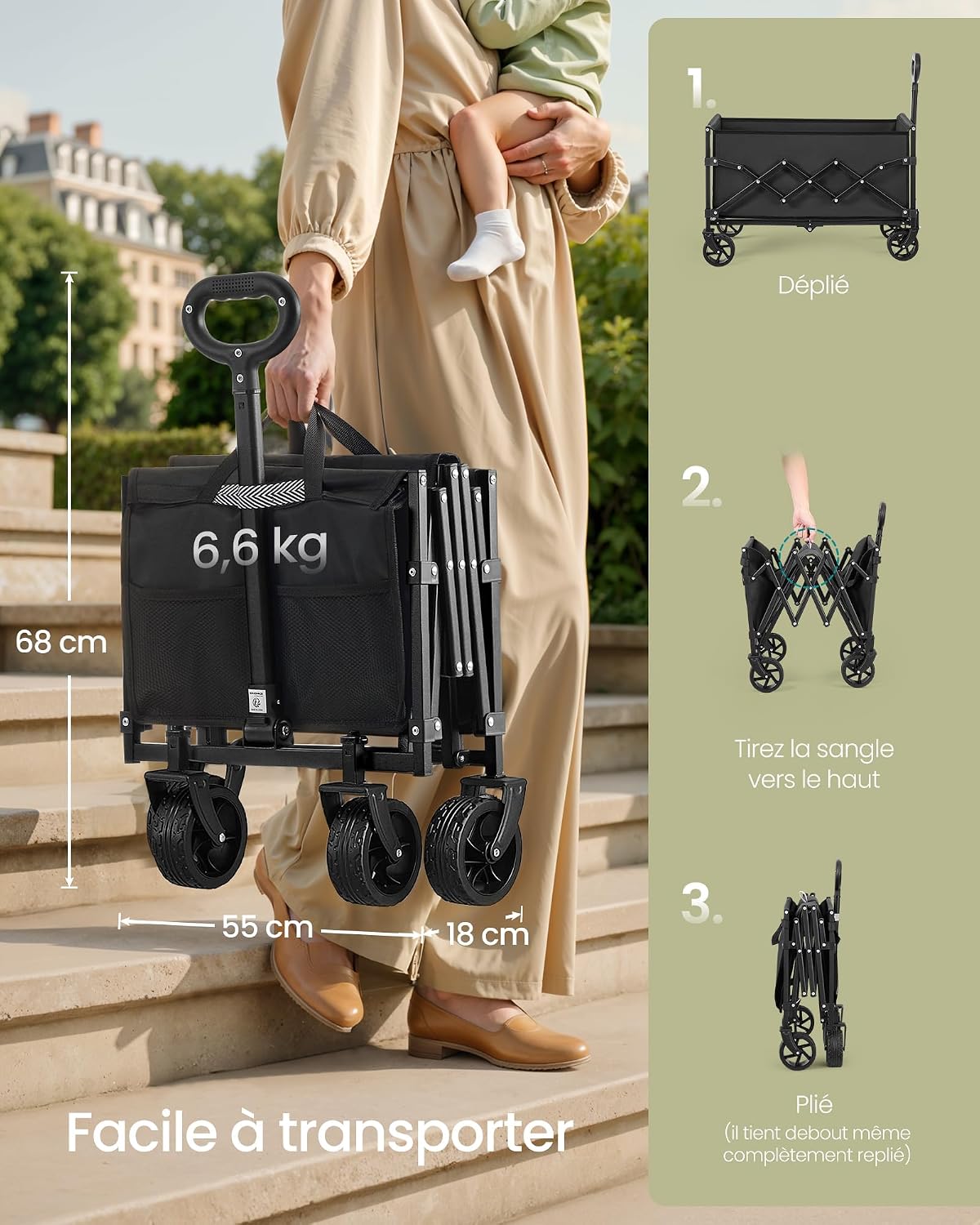 Thumbnail 3 de SONGMICS GFW150BH01 opvouwbare transportwagen, 150 l, 4 wielen