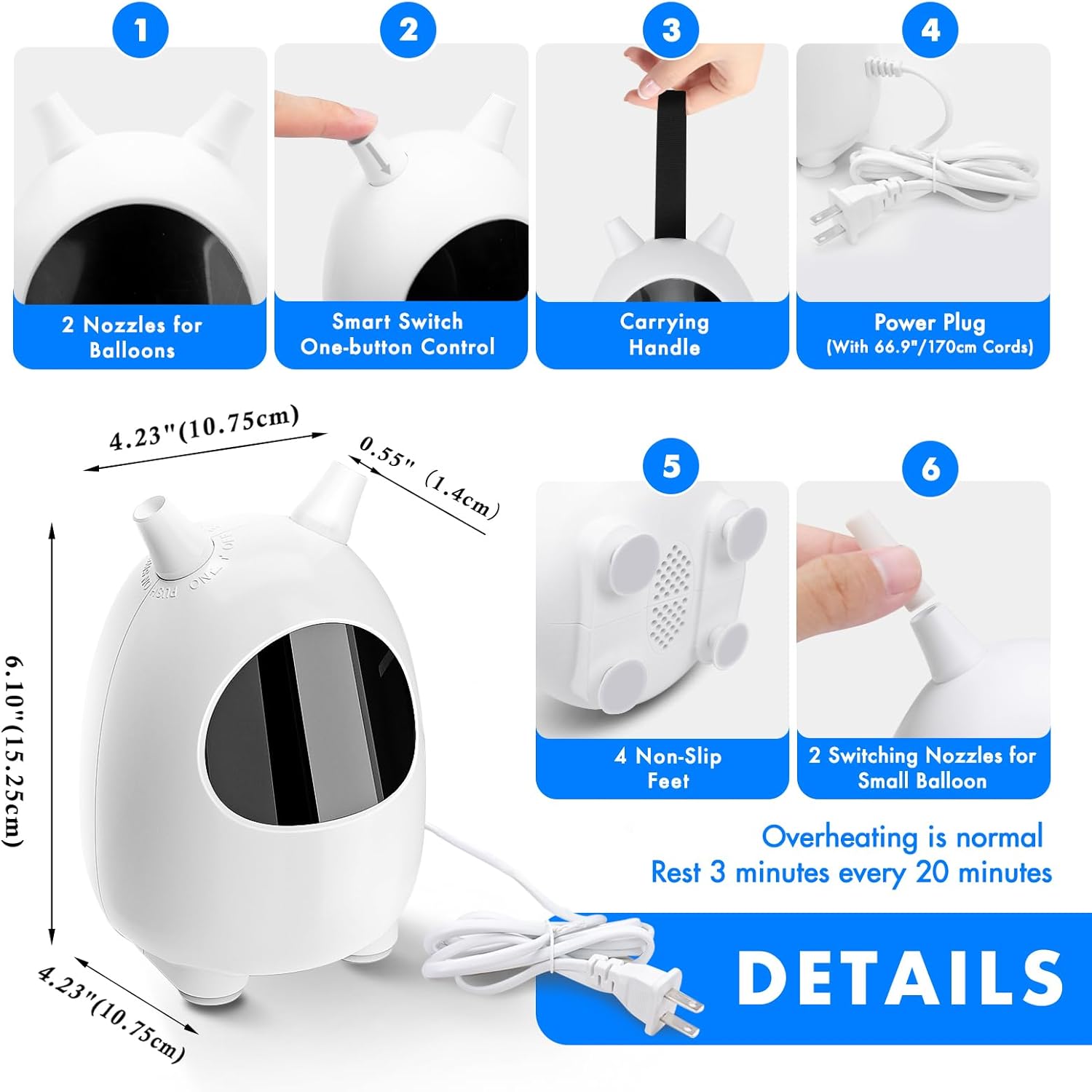 Detalle de Balloon Pump Electric by SPLAKS: 600W Dual-Nozzle Air Inflator for Quick Party Decor