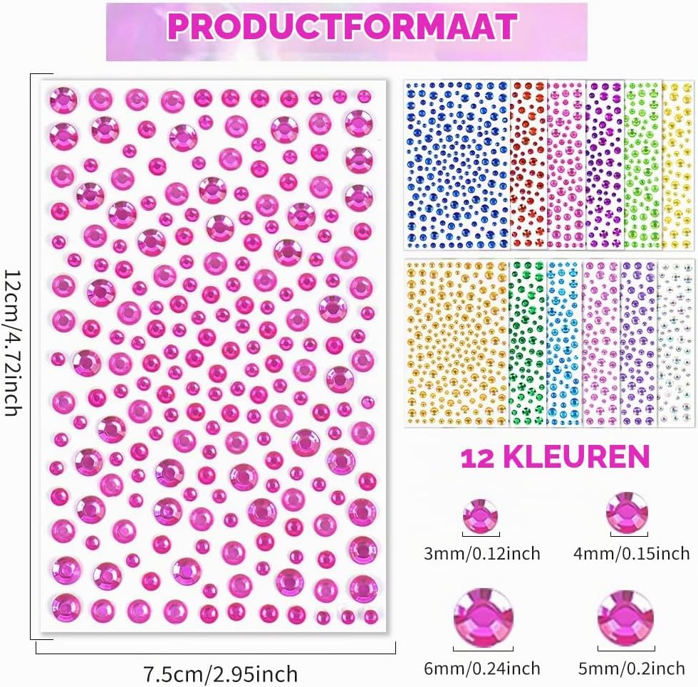 Thumbnail 1 de Vicloon P-MTXLTTW250820-FBA zelfklevende acrylsteentjes, 3, 4, 5 en 6 mm