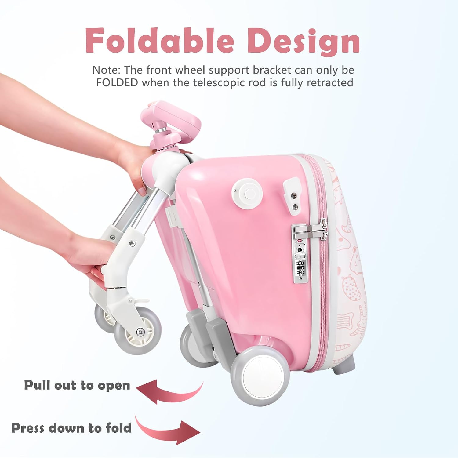 Detalle de AODI Kids Ride-on Luggage with Seat (20 inch) – 2-in-1 Carry-On Suitcase and Baby Stroller