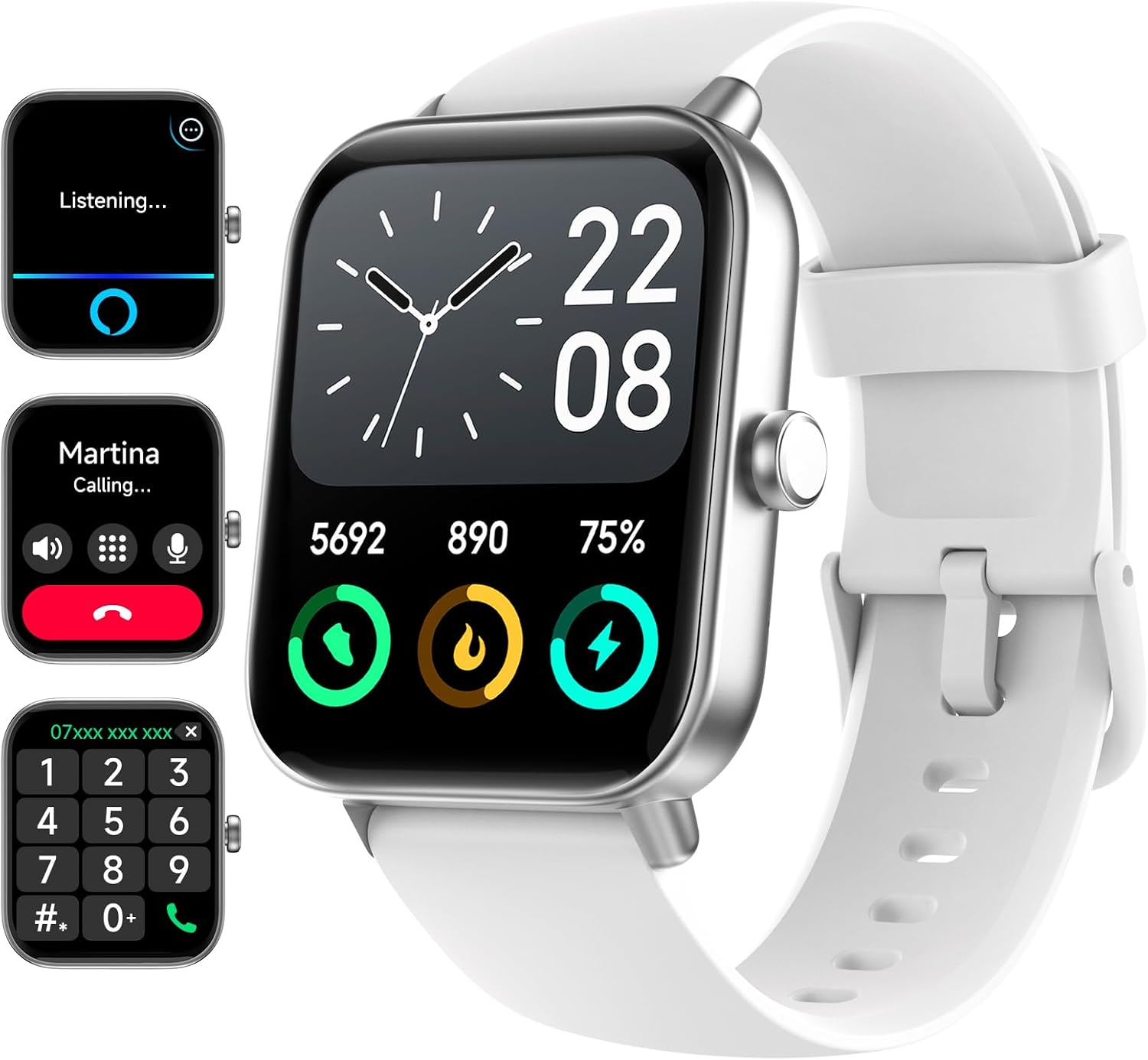 Detalle de Smart Watch for Men Women Fitness Tracker (Alexa built-in & IP68) with Heart Rate Monitor, 1.8" touchscreen – White