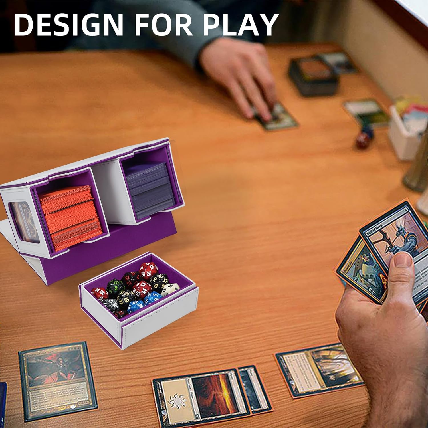 Thumbnail 6 de AFIING MTG Commander Card Storage Box – 220+ Sleeved Cards, 3-in-1 Deck Case (White/Purple)