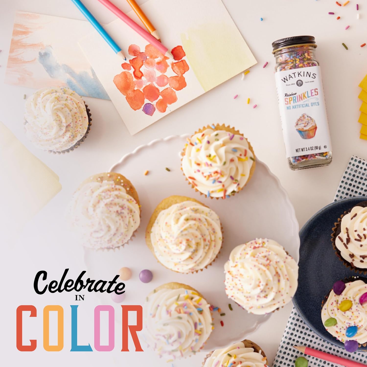 Detalle 1 de Watkins Rainbow Decorating Sprinkles, 3.4-Ounce Jars, 3-Pack, Dye-Free