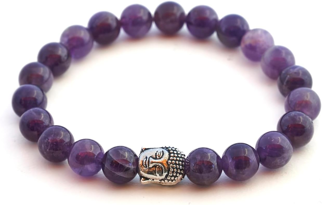 Detalle de BERGERLIN Buddha Armband mit Amethyst-Perlen – geprüfter Naturstein in Deutschland, mit Echtheitszertifikat