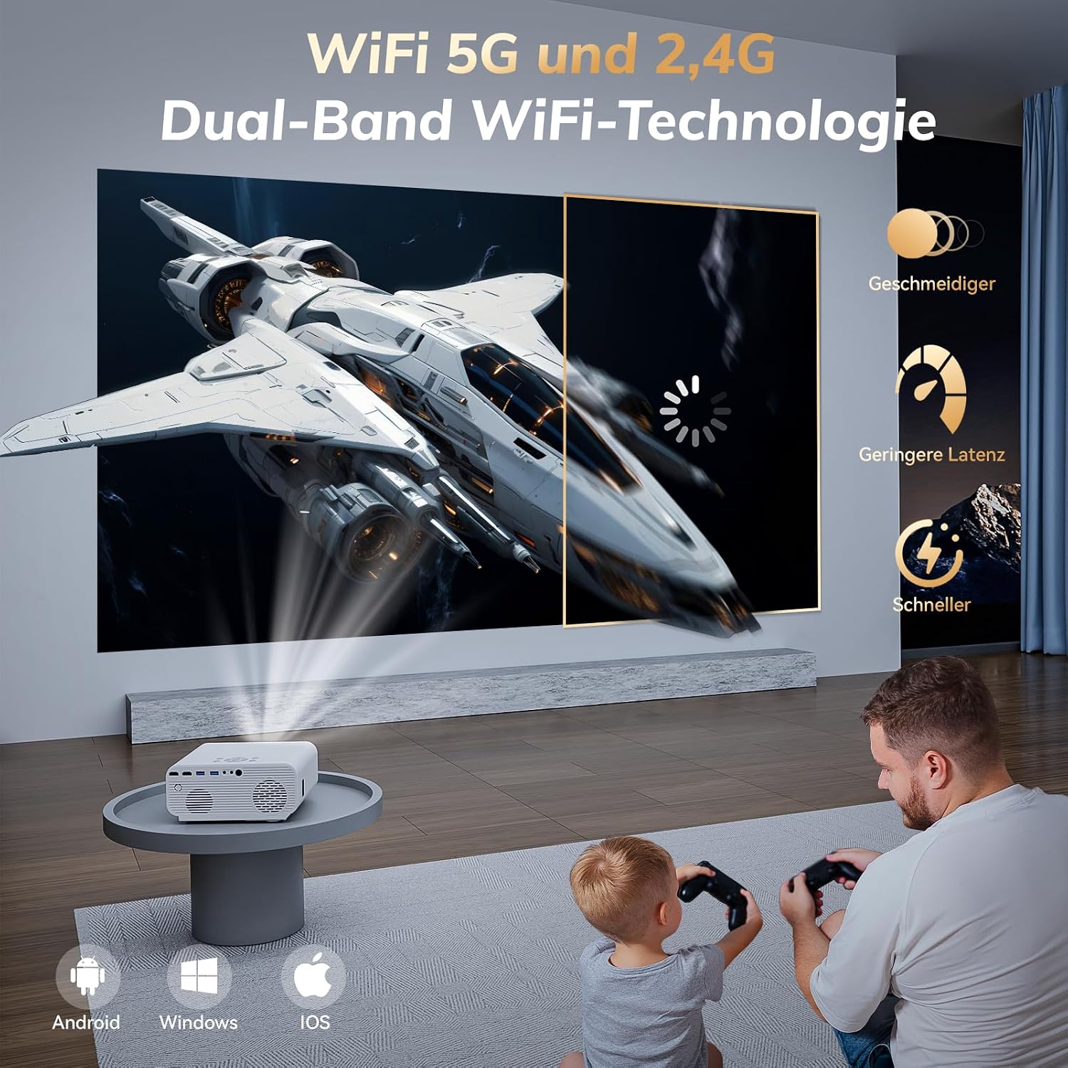Thumbnail 4 de Beamer 4K mit offizieller App – Autofokus, 6D Trapezkorrektur und 1300 ANSI Lumen für Heimkino