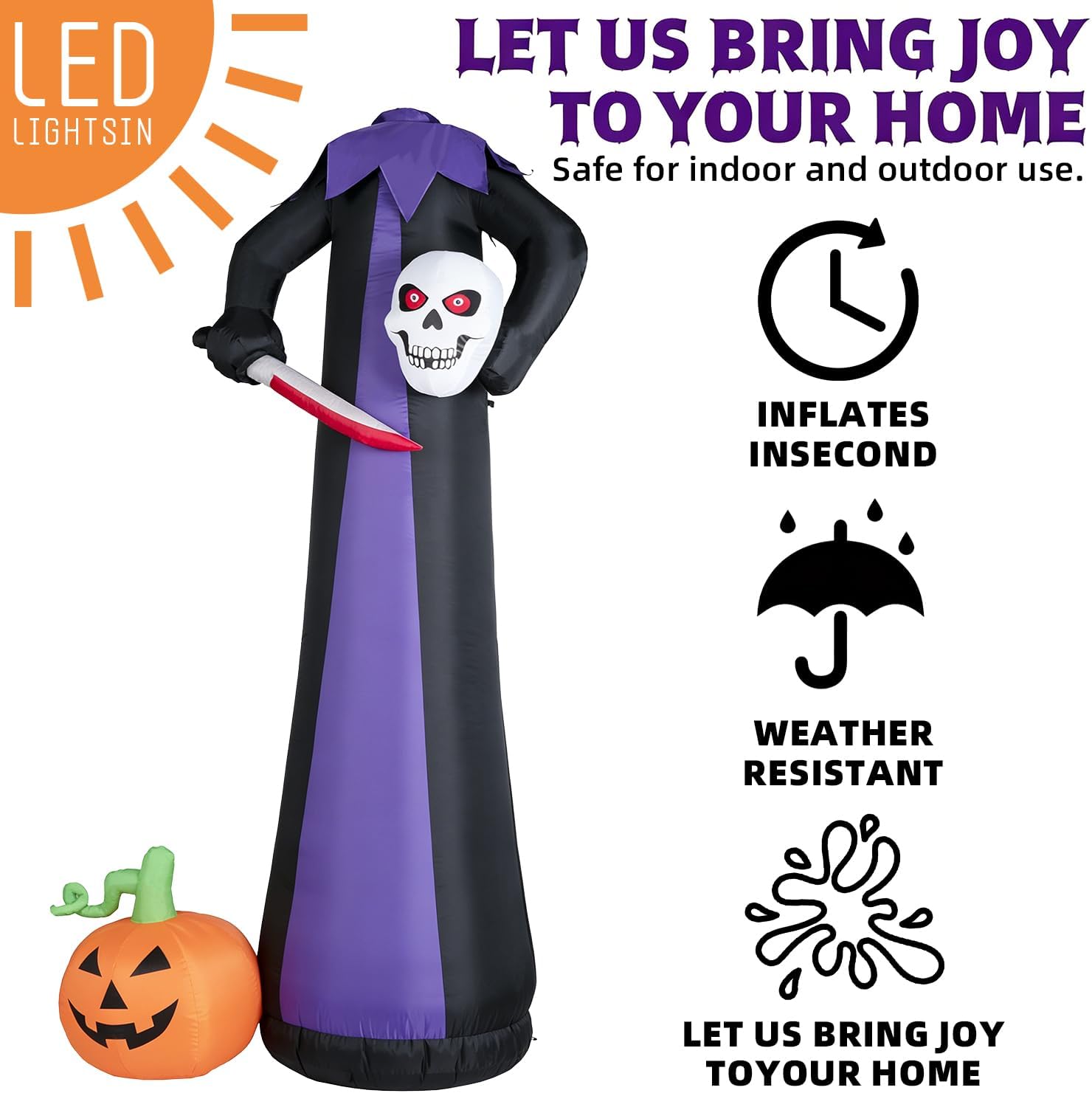 Detalle de Kendane CA-116 10-Foot Halloween Grim Reaper Inflatable with Red LED Lights