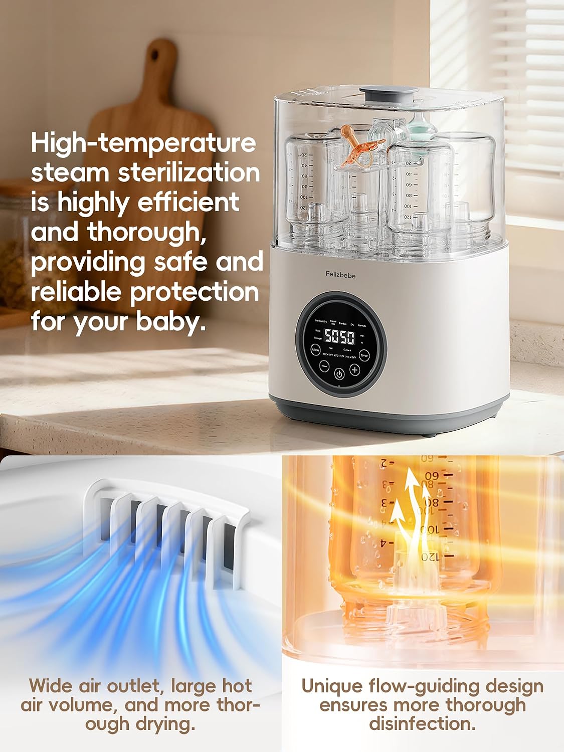 Detalle de Feilizbebe Baby Bottle Sterilizer, 6-Bottle Capacity