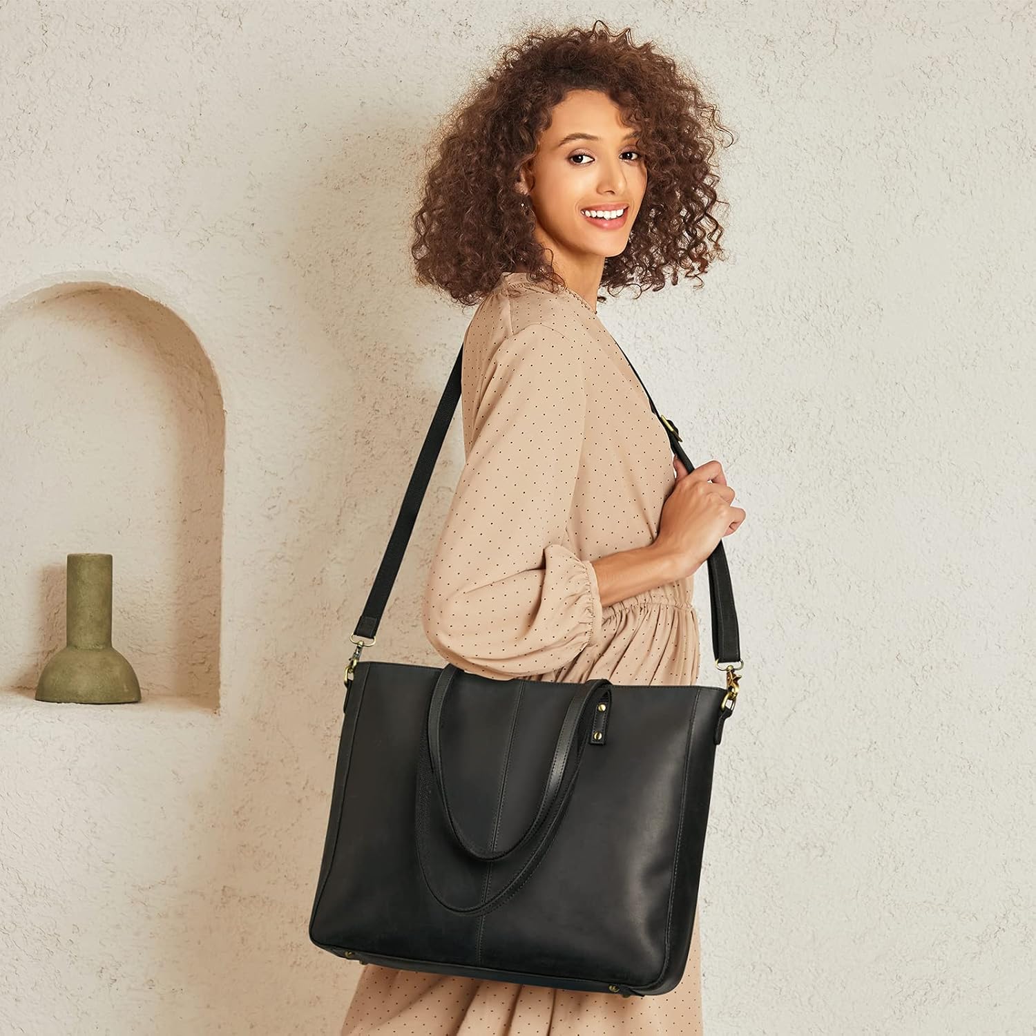 Thumbnail 1 de S-ZONE Donna Borsa a Tracolla in Vera Pelle Crazy Horse vintage con scomparto per PC 15,6”
