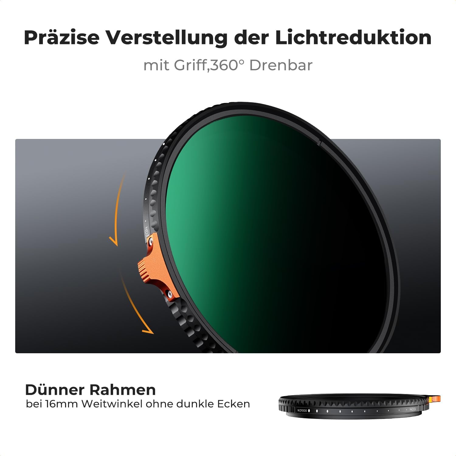 Thumbnail 3 de K&F CONCEPT Variabler ND Filter 77mm ND3-ND1000 – Nano-Xcel, 1,5–10 Blendenstufen