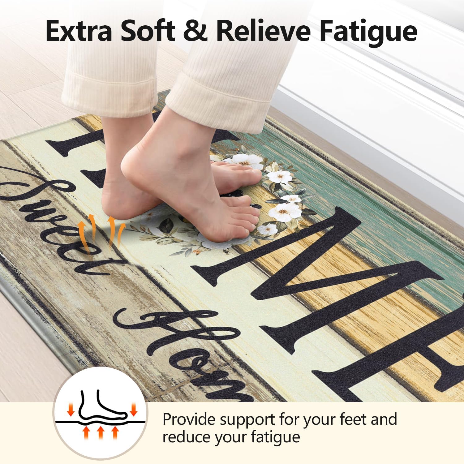 Detalle 2 de Yamaziot Anti-Fatigue Kitchen Rug Set of 2, Cushioned Non-Slip Mats