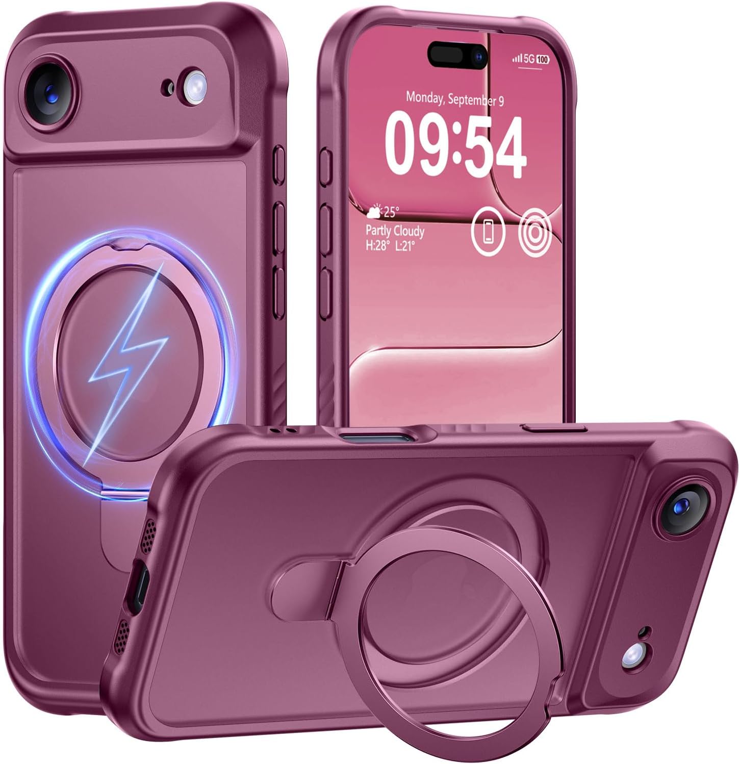Detalle de MOCCA iPhone 17 Pro Case with MagSafe Invisible Ring Stand & Full Camera Guard (Wine Red)