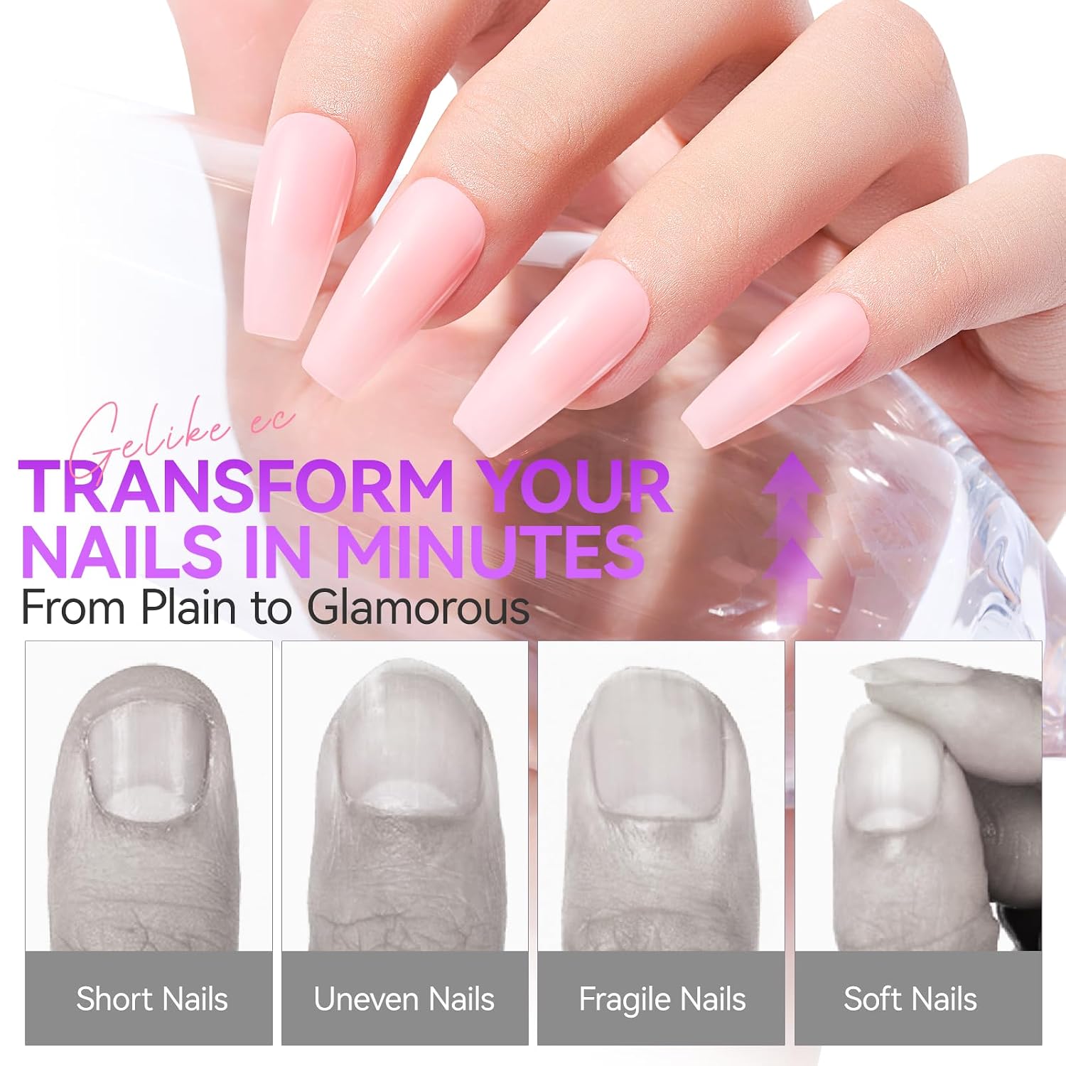 Detalle de Gelike ec Gelnägel Starterset mit Nageltips und Nagelkleber – 240 Med/Almond & 8 ml Extra Stark Kleber