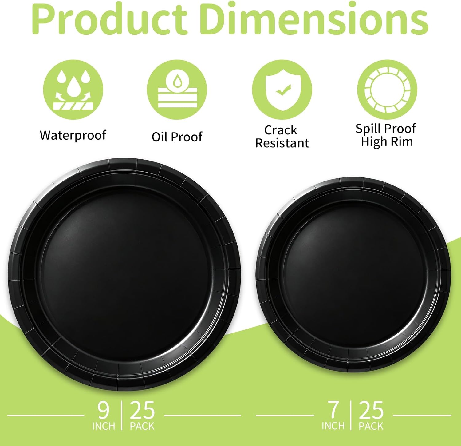 Detalle de LANLISA 50 Black Paper Plates Disposable — 7" dessert plates + 9" dinner plates for parties