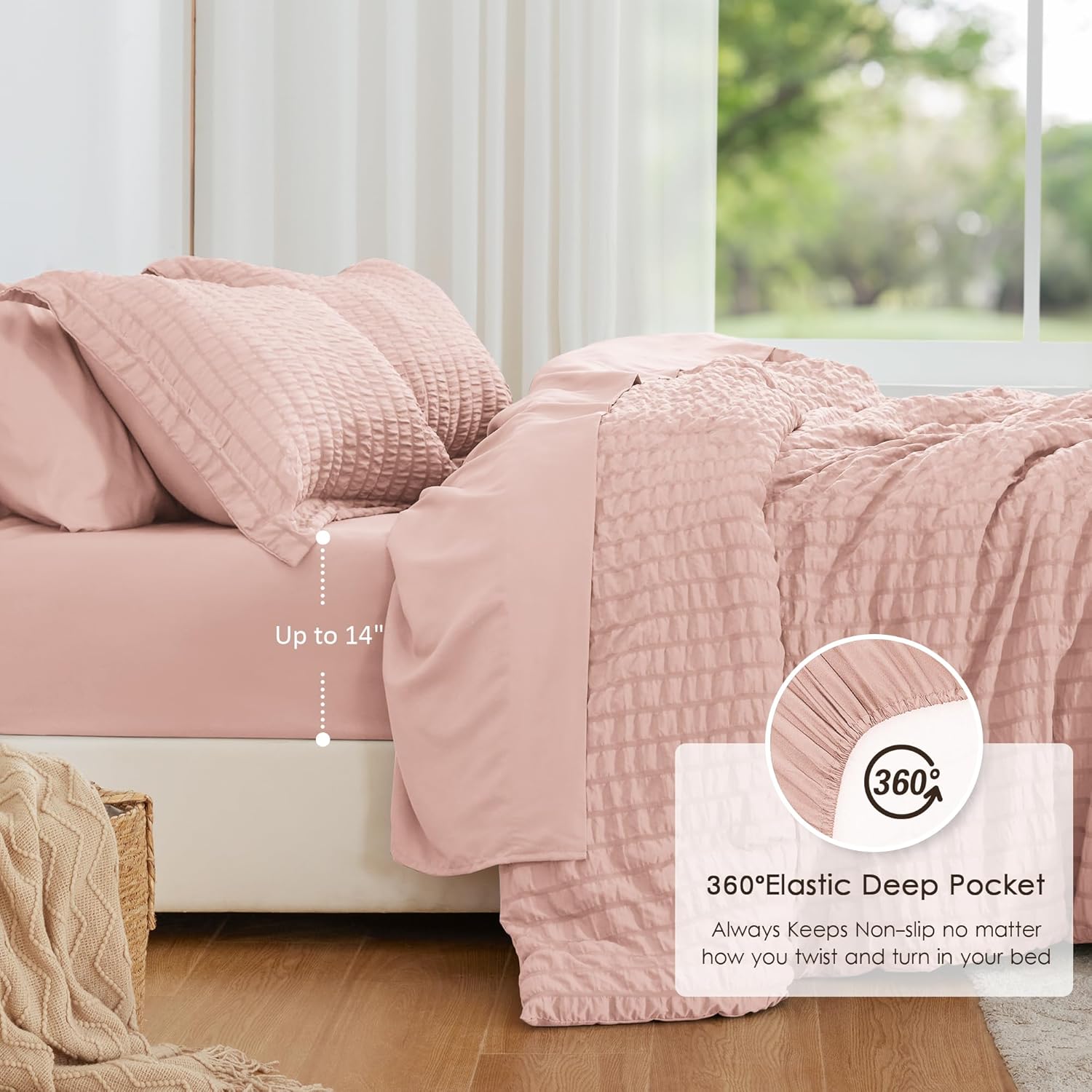 Thumbnail 2 de Love's cabin Seersucker 5-piece Comforter Set