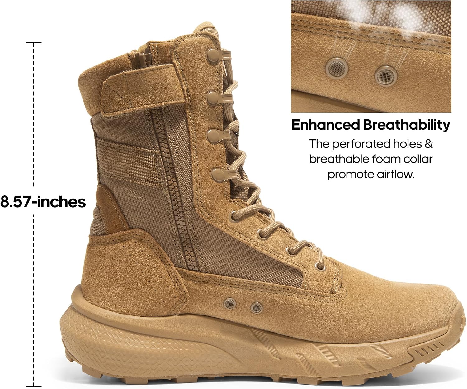 Detalle 1 de NORTIV 8 Peakforce Men's 8-Inch Tactical Boots with Leather and Side Zipper