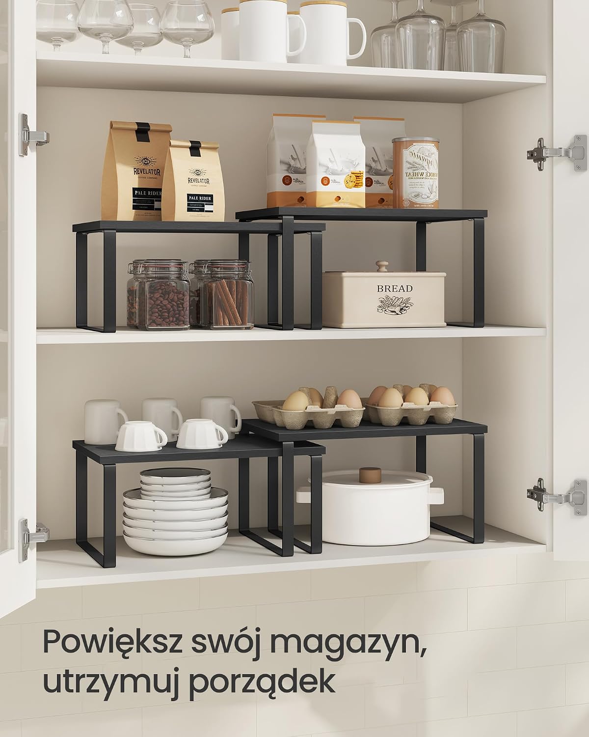 Detalle 2 de SONGMICS BYSTRO KCS027B01 – zestaw 4 półek kuchennych, czarny, do układania