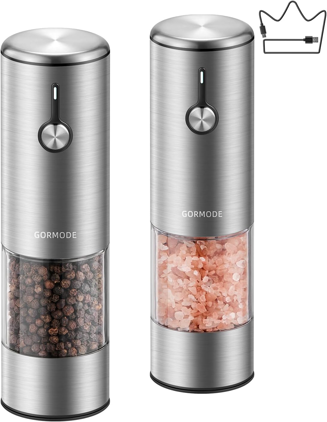 Thumbnail 6 de Black stainless steel electric salt and pepper grinder set with dust cover – rechargeable automatic pepper mill (2 pack)