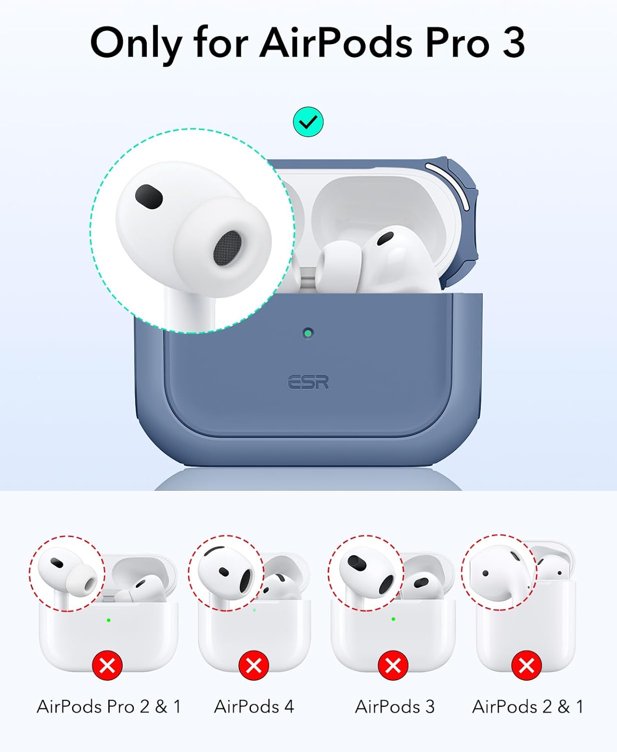 Detalle 2 de ESR Coque pour AirPods Pro 3 (2025) compatible MagSafe avec cordon de transport – Bleu foncé