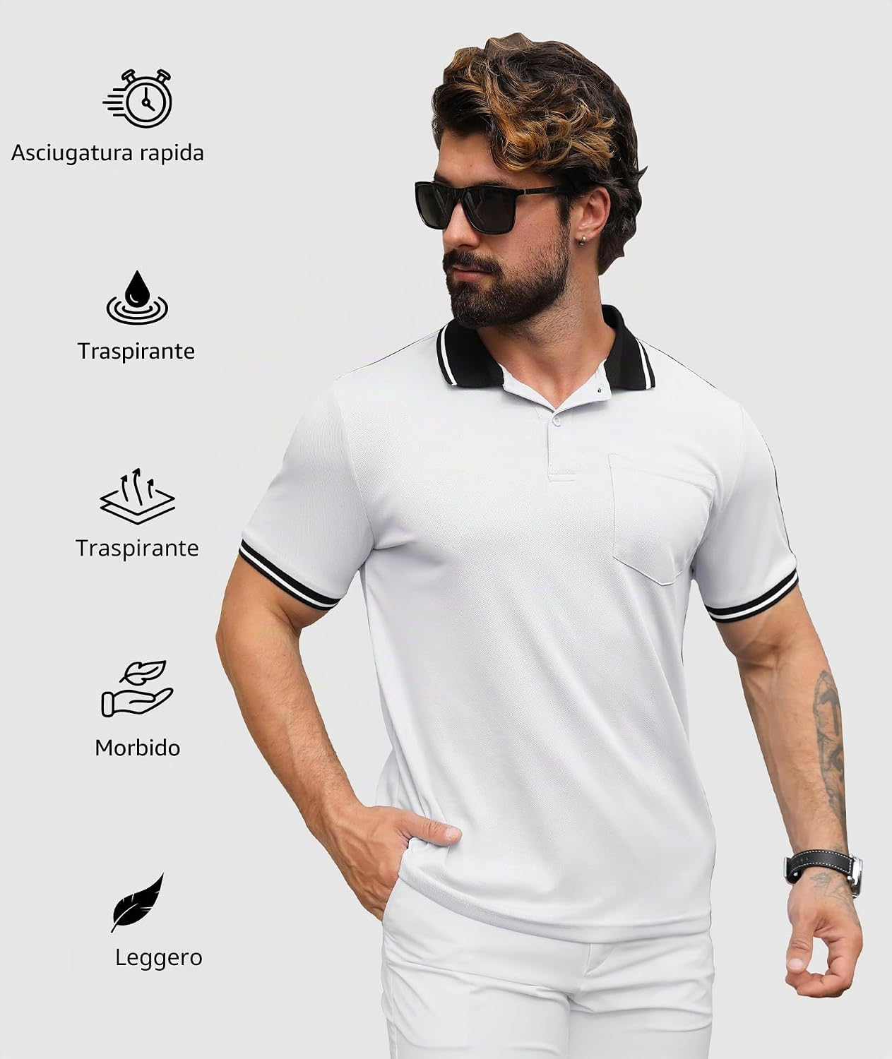 Detalle 2 de SwissWell 3 Pezzi Polo Uomo Manica Corta Traspirante Estiva Golf Polo Shirt