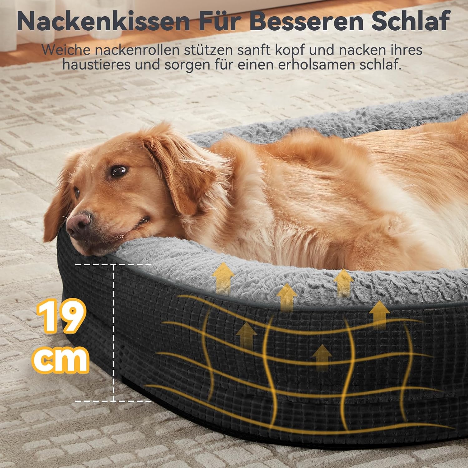 Detalle de Pawk Orthopädisches Hundebett für mittelgroße Hunde – 360° Polsterung, Memory Foam, wasserdicht und waschbar