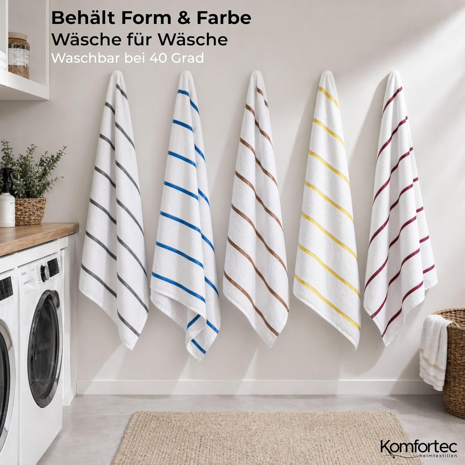 Thumbnail 6 de Komfortec Serviette de Plage 100 x 180 cm en coton à rayures – grand drap de bain, douceur absorbante