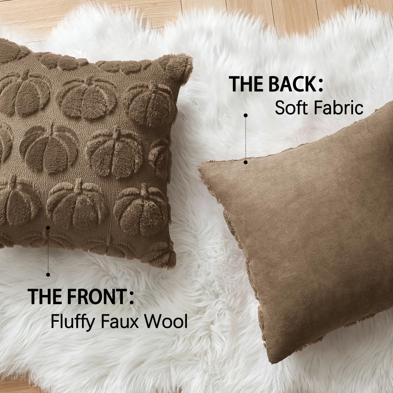 Detalle de MIULEE Fall Pumpkin Pillow Covers, 20x20 Coco Brown Faux Fur, Set of 2