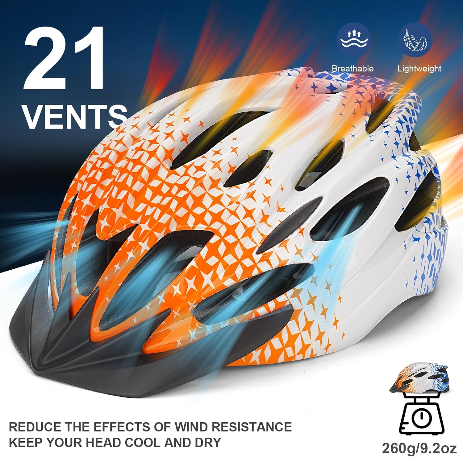 Thumbnail 3 de Bike Helmet Men Women Cycle Helmet with Light (54–62cm) – 21 Vents Adjustable MTB/Road Helmet