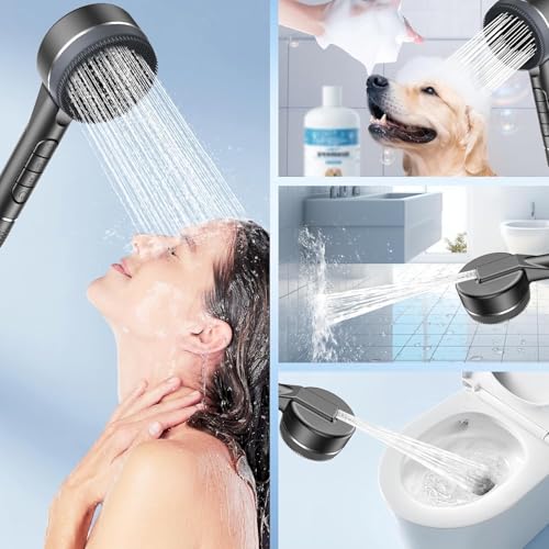 Thumbnail 6 de Pommeau de douche anti calcaire Arbudspro – Haute Pression avec 3 filtres, tuyau 1,5 m et support, Gris