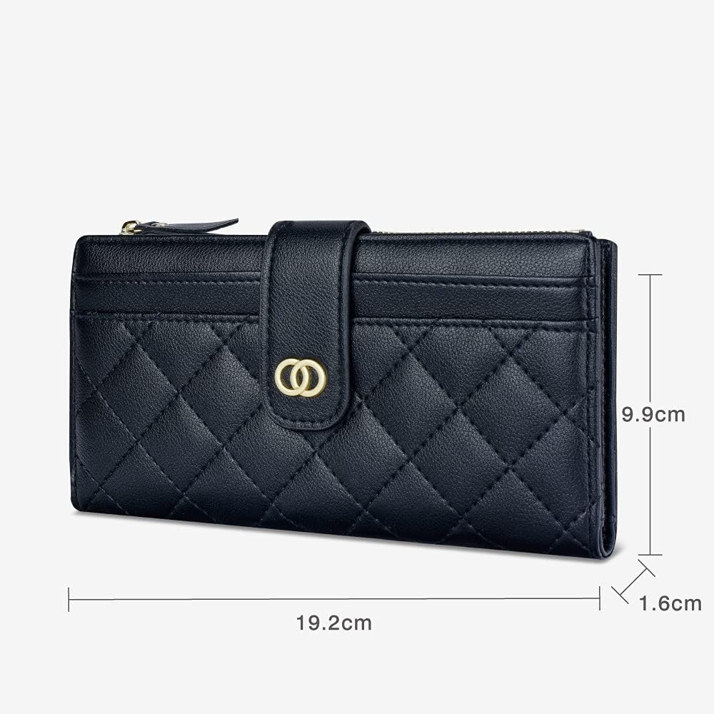Detalle 2 de Vllcsla Women Elegant Wallet PU Leather Purse — 15 Card Slots, ID Window, Zipped Coin Pocket, Blue