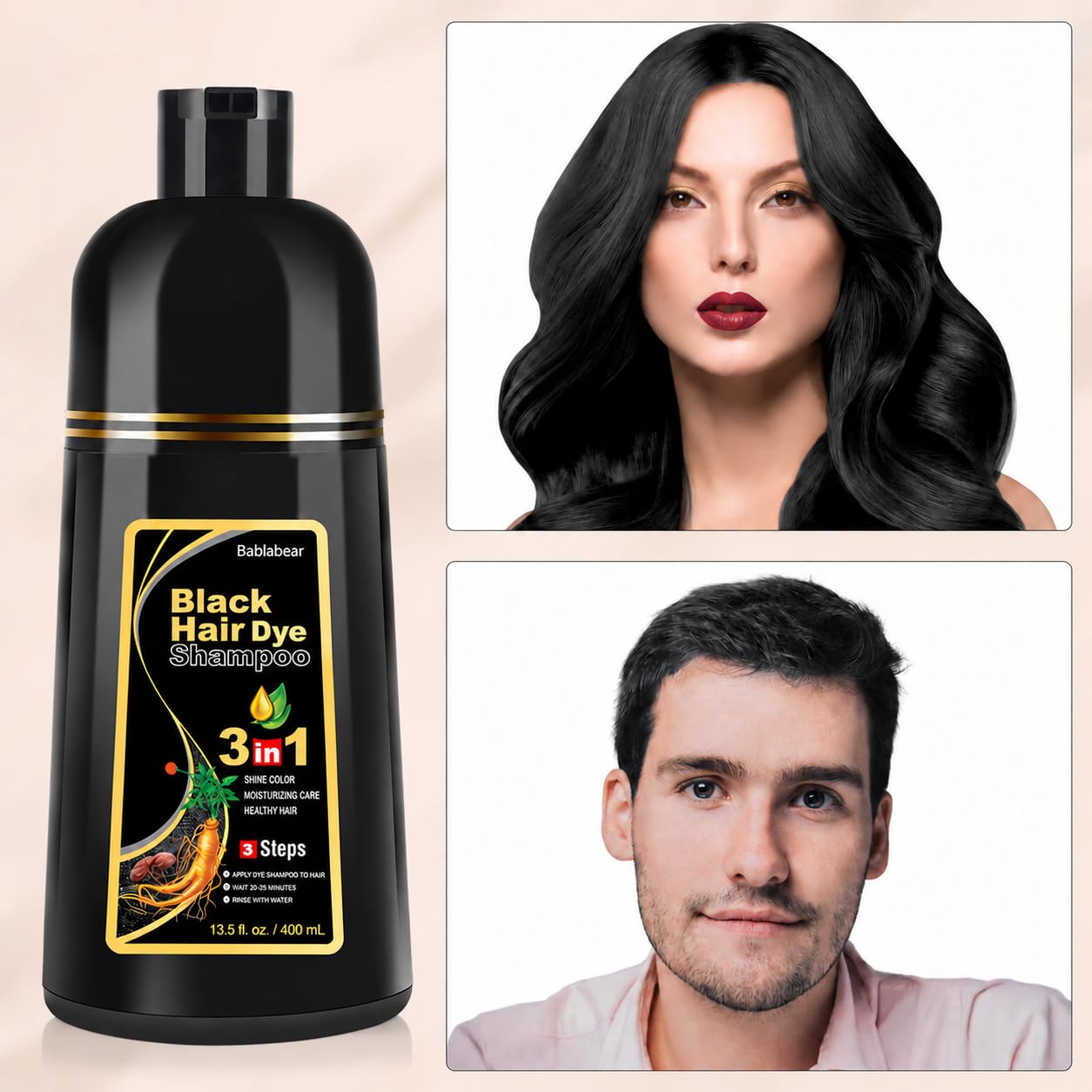 Detalle 2 de Bablabear Black Hair Dye Shampoo 500ml ๐โ