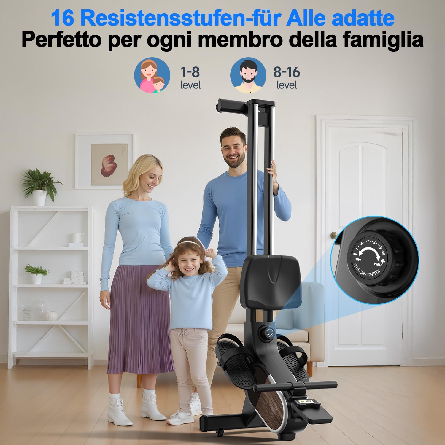 Thumbnail 3 de CHAOKE Vogatore magnetico per casa con 16 livelli di resistenza, guida doppia e app (monitor Bluetooth, portata 160 kg)