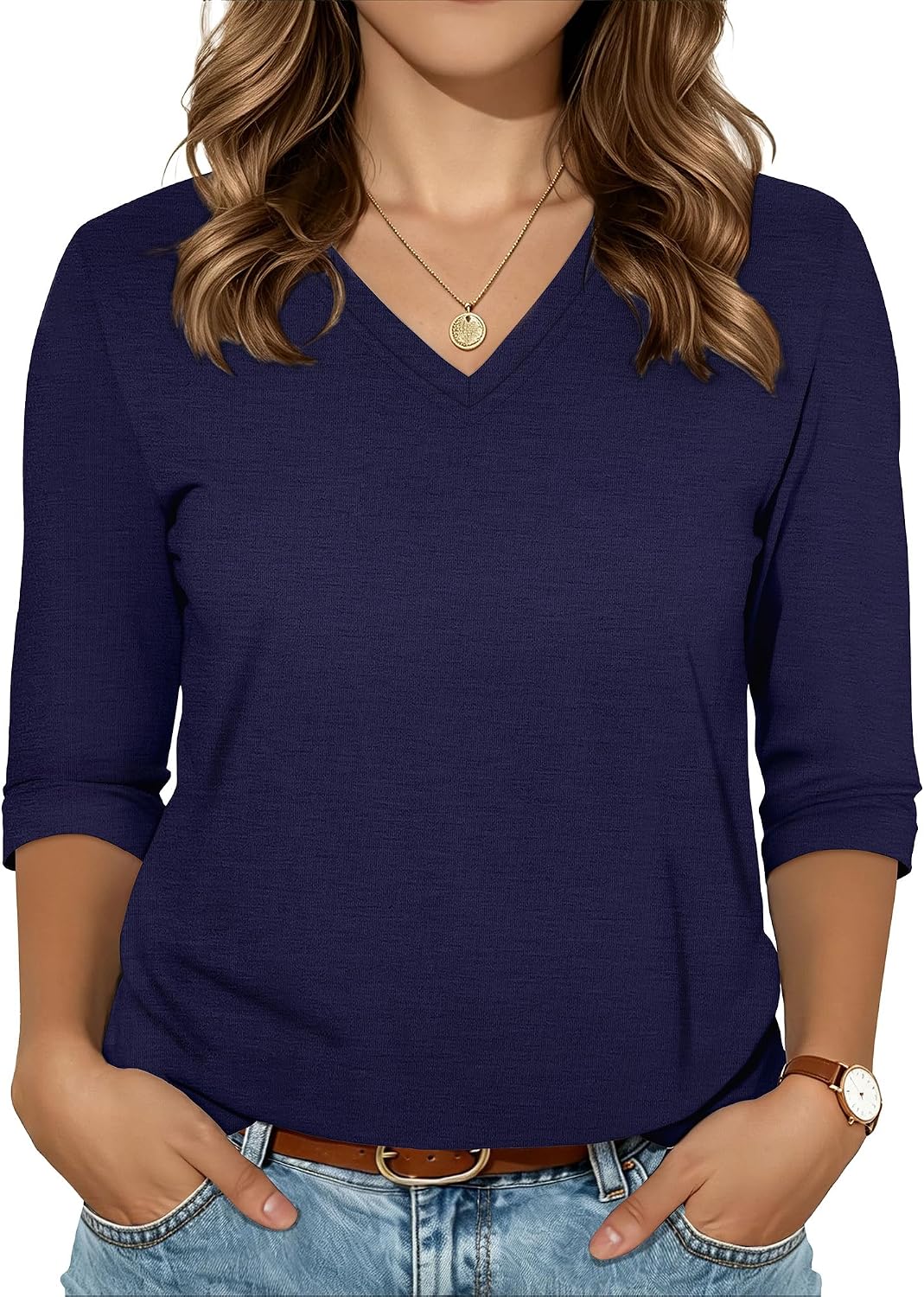 Detalle de CHICALLURE 3/4-Sleeve V-Neck Tunic Top for Women