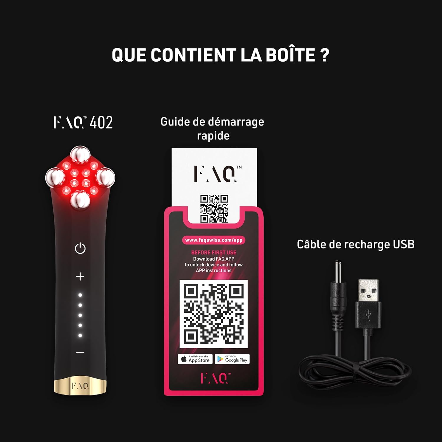 Thumbnail 6 de FAQ 402 Appareil lifting visage à double microcourant (électroporation & lumières rouge, bleue, infrarouge)
