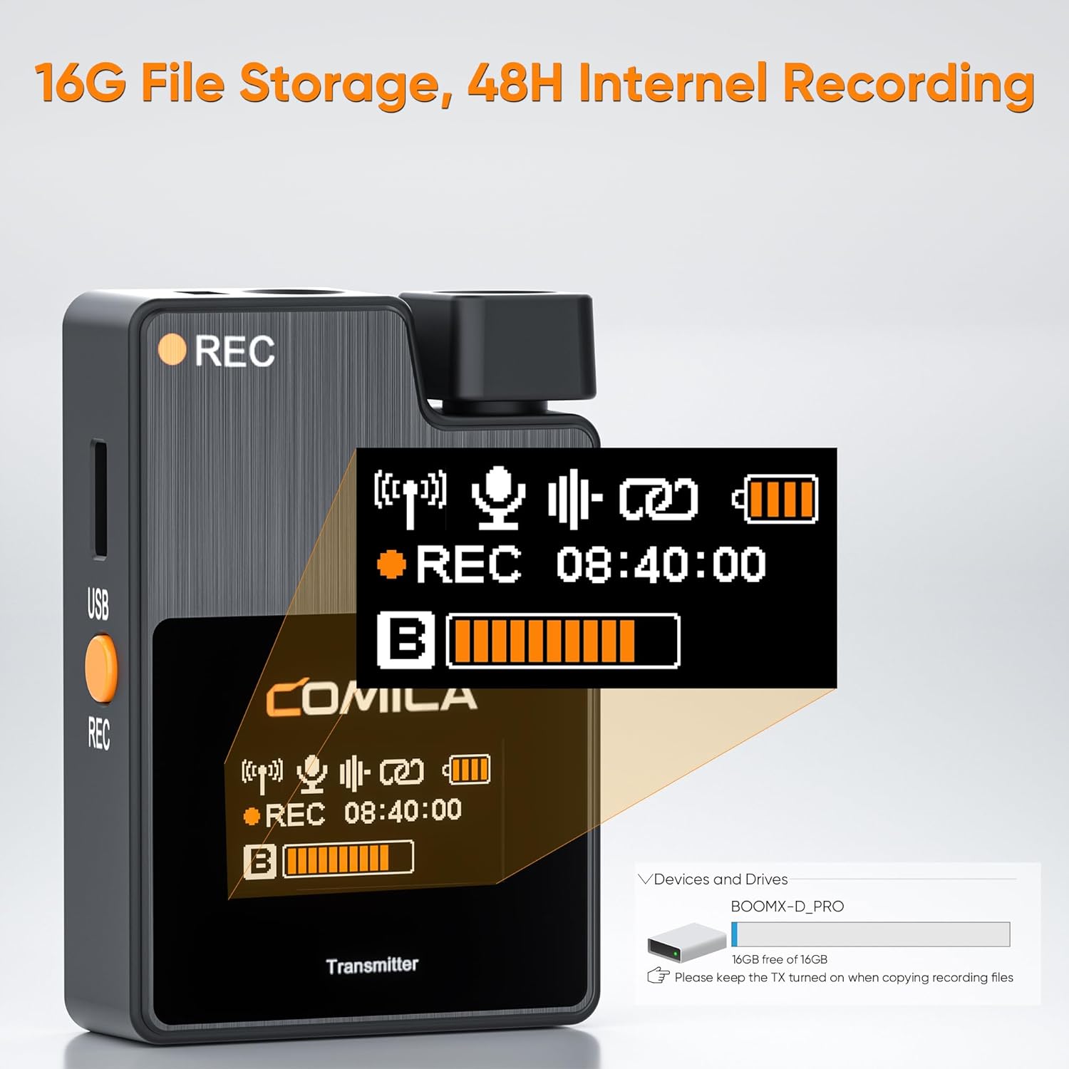 Thumbnail 1 de comica BoomX-D2 Pro kabelloses Krawattenmikrofon – 2,4 GHz, Dual-Kanal, 16 GB Speicher