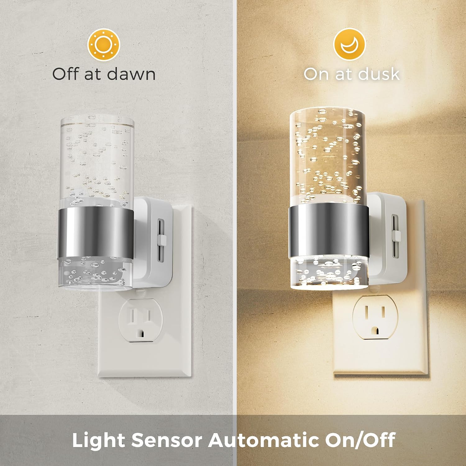 Detalle 2 de L LOHAS LED GY197 Dimmable Plug-In Night Lights, 2-Pack, 3000K, Dusk-to-Dawn Sensor