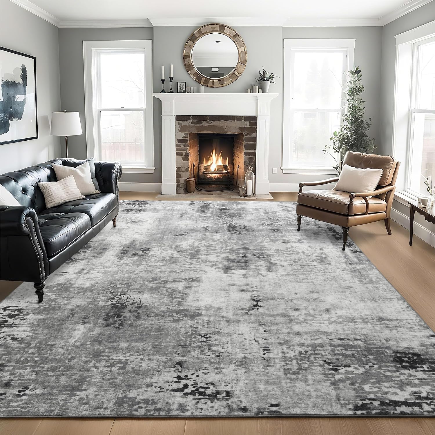 Thumbnail 3 de Ompaa Living Room Rug 7x10 Gray — Machine-Washable Abstract Faux Wool Area Rug