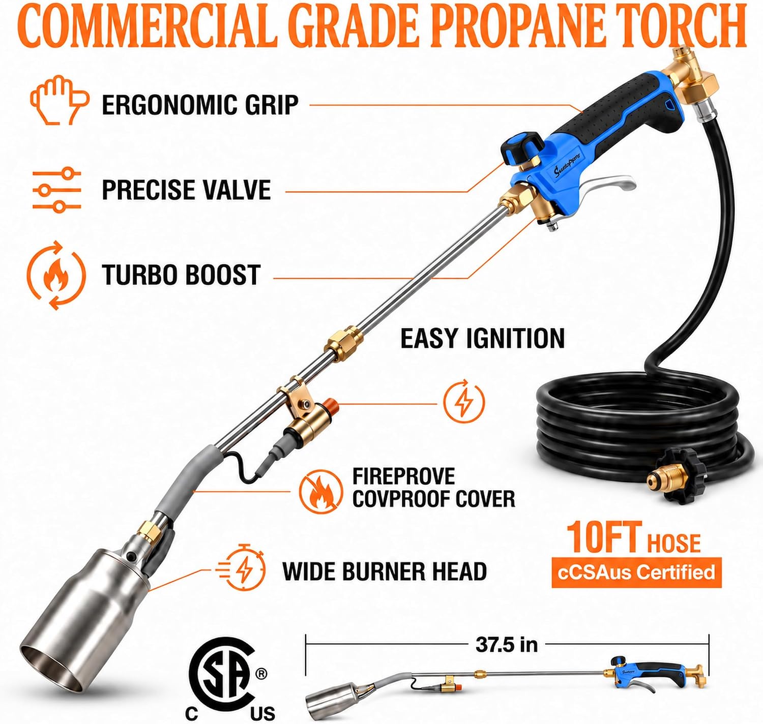 Detalle 2 de SuniqFyre GJD460 Propane Weed Torch, 500,000 BTU, 38.19-Inch Shaft