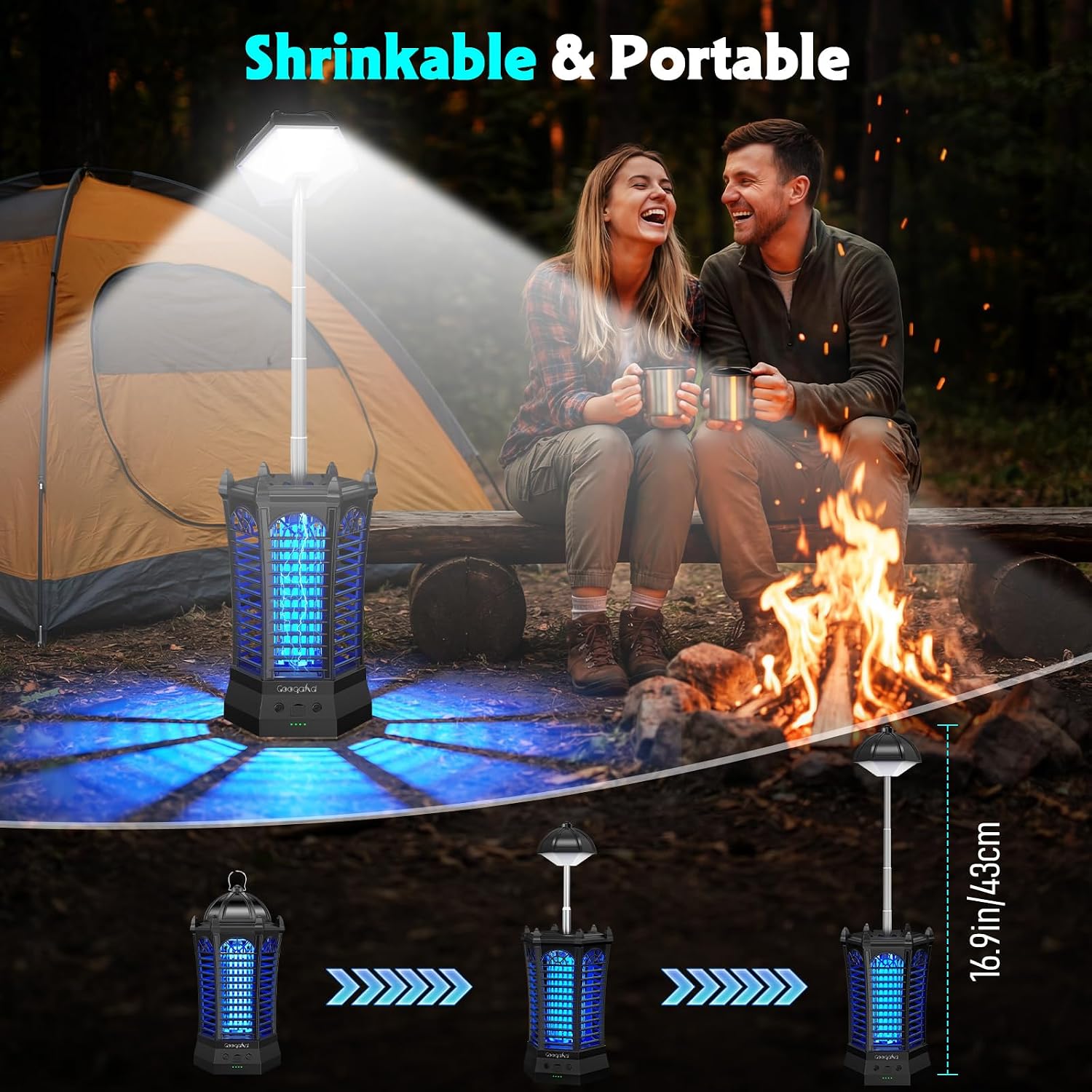Detalle de GooQand Bug Zapper: 3-in-1 Rechargeable Outdoor Mosquito Killer with Telescopic Rod