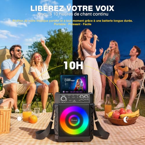 Thumbnail 5 de Gralal enceinte karaoké avec boule disco, 2 micros sans fil et recharge magnétique